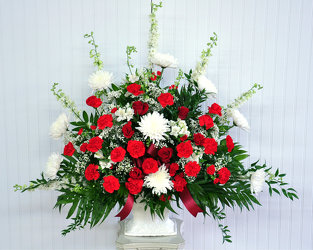 Funeral Basket - Red and White Upper Darby Polites Florist, Springfield Polites Florist