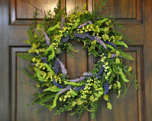 Wreath- Green berries with lavender Sage Upper Darby Polites Florist, Springfield Polites Florist