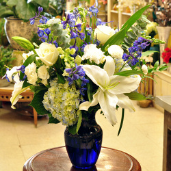 Beautiful in Blue and White Upper Darby Polites Florist, Springfield Polites Florist