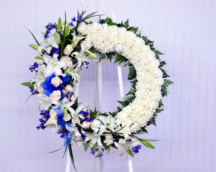 Blue and White Wreath Upper Darby Polites Florist, Springfield Polites Florist