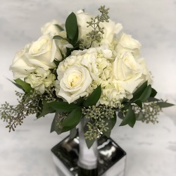 White With Seeded Eucalyptus Bridal Bouquet Upper Darby Polites Florist, Springfield Polites Florist