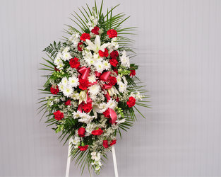Crimson and White Standing Spray Upper Darby Polites Florist, Springfield Polites Florist