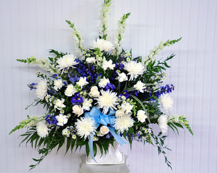 Funeral Basket-Blue and White Upper Darby Polites Florist, Springfield Polites Florist