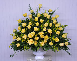 Funeral Urn-Yellow Roses Upper Darby Polites Florist, Springfield Polites Florist