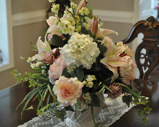 Silk-Centerpiece Pink and White Upper Darby Polites Florist, Springfield Polites Florist