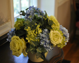 Silk-Centerpiece Green and Blue Upper Darby Polites Florist, Springfield Polites Florist