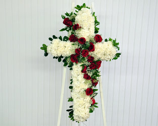 Standing Cross with Red Rose Break Upper Darby Polites Florist, Springfield Polites Florist