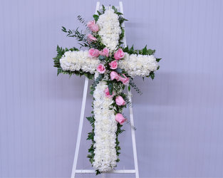 Standing Cross with Pink Rose Break Upper Darby Polites Florist, Springfield Polites Florist