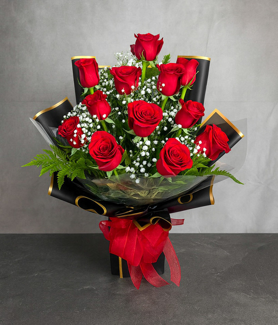 The Standing Wrapped Roses Bouquet 