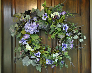 Wreath-Lavender Hydrangea with Anemone Upper Darby Polites Florist, Springfield Polites Florist