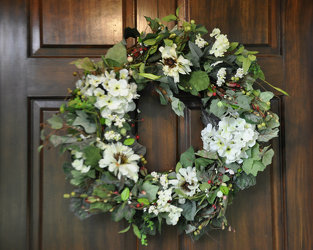Wreath - White hydrangea with Berries Upper Darby Polites Florist, Springfield Polites Florist
